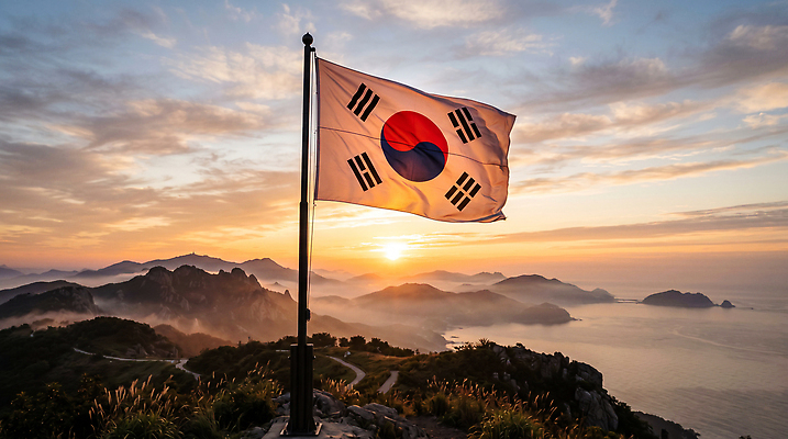 JPG 편집이미지 바다 여행 자연 아침 산 한국 풍경 일출 태극기 국토 편집실사 AI포토 AI콘텐츠 주간 아시아 노을 국기 CG 생태계 파일형식 자연요소 나라
