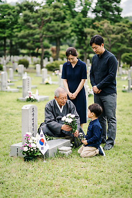 JPG 편집이미지 여자 할아버지 노년 남자 꽃 어린이 가족 한국 잔디 공동묘지 추억 비석 애도 현충일 고인 묘소 추모 헌화 의료성형뷰티 존경 호국영령 편집실사 AI인물포토 AI콘텐츠 식물 기념일 아시아 컨셉 관계 사람 성인 무덤 CG 파일형식 호국보훈의달 AI포토 나라 이벤트 6월 날짜