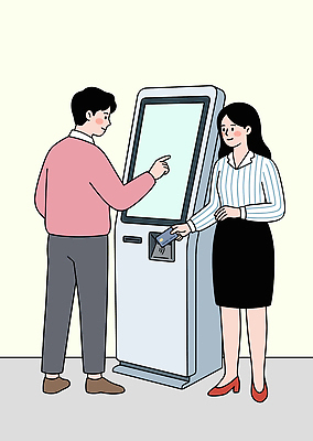 손 여자 남자 음식 일러스트 대중교통 기술 사람 전자제품 스크린 가리킴 신용카드 결제 주문 키오스크 국내일러스트 AI파일 교통수단 손짓 신체부위 금융 파일형식 벡터 교통 모션 경제