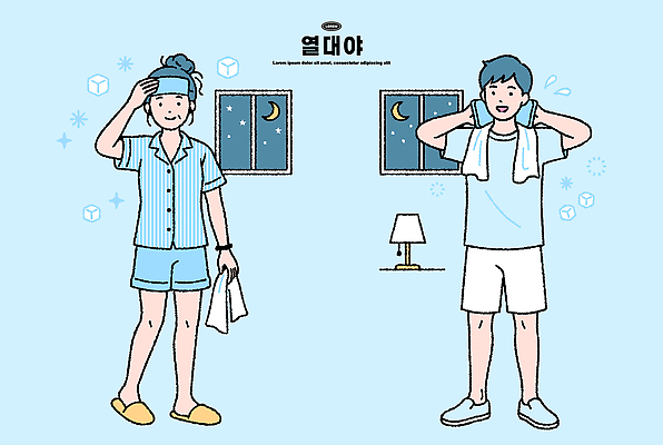 여자 남자 일러스트 창문 휴식 관리 생활 여름 수건 공간 달 밤 편안함 시원함 얼음팩 여름밤 열대야 국내일러스트 AI파일 자연요소 계절 컨셉 사람 위생용품 감각 더위 야간 파일형식 벡터 생활용품 날씨 오브젝트
