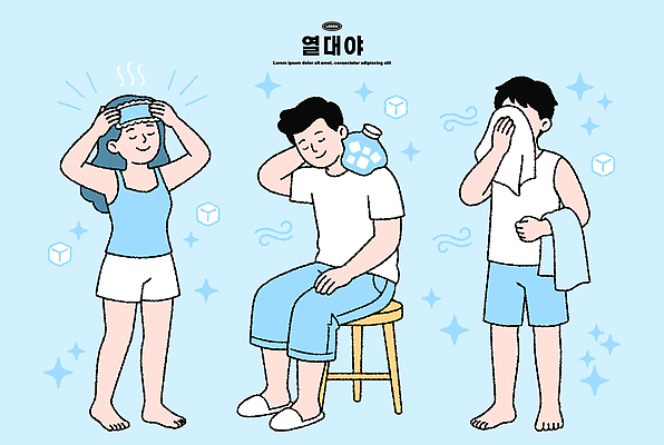 여자 남자 의자 일러스트 휴식 여름 수건 얼음 더위 시원함 땀 얼음주머니 열대야 국내일러스트 AI파일 자연요소 계절 가구 컨셉 날씨 사람 위생용품 주머니 파일형식 벡터 생활용품 오브젝트