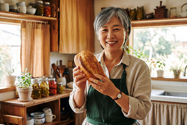 JPG 식물 편집이미지 손 여자 노년 음식 빵 주방용품 요리 미소 실버라이프 주방 냄비 편집실사 웰니스 AI인물포토 AI콘텐츠 라이프스타일 생활용품 표정 사람 성인 신체부위 솥 CG 파일형식 AI포토 생활 오브젝트