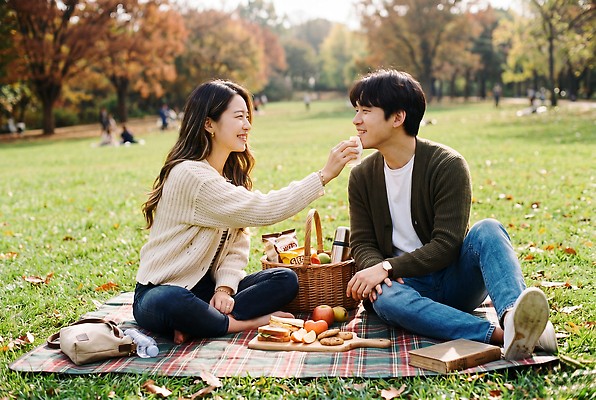 JPG 나무 편집이미지 커플 공원 여자 남자 음료 음식 데이트 함께함 사랑 웃음 앉기 잔디 두명 소풍 바구니 가을 즐거움 의료성형뷰티 편집실사 AI인물포토 AI콘텐츠 식물 계절 공공시설 감정 컨셉 관계 모션 표정 사람 야외활동 CG 파일형식 AI포토 시설