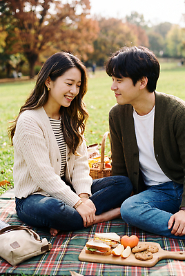 JPG 나무 편집이미지 커플 공원 여자 남자 행복 음식 데이트 함께함 대화 사랑 잔디 소풍 가을 점심 의료성형뷰티 편집실사 AI인물포토 AI콘텐츠 식물 계절 공공시설 감정 컨셉 관계 말하기 사람 야외활동 CG 파일형식 AI포토 모션 시설