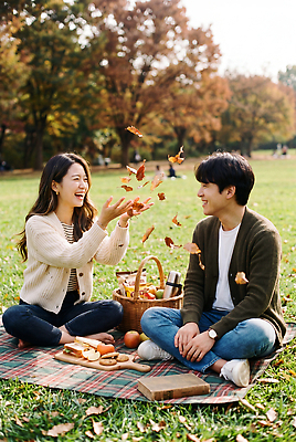 JPG 편집이미지 커플 공원 여자 남자 여유 데이트 과일 나뭇잎 대화 사랑 웃음 사람 잔디 소풍 바구니 과자 가을 편안함 의료성형뷰티 편집실사 AI인물포토 AI콘텐츠 식물 계절 공공시설 감정 잎 관계 디저트 표정 말하기 야외활동 감각 CG 파일형식 AI포토 음식 모션 시설