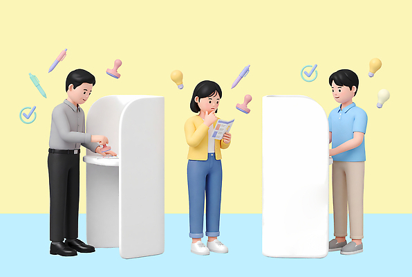 PSD 여자 남자 사람 도장 펜 체크 참여 지방선거 편집3D 필기구 3D 선거 파일형식 문구용품 민주주의 디지털합성 오브젝트