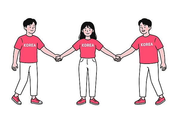 옷 여자 남자 일러스트 관계 응원 한국 여러명 친구 손잡기 그룹 붉은악마 소통 월드싸커 국내일러스트 AI파일 아시아 스포츠 다수 컨셉 모션 사람 파일형식 벡터 나라