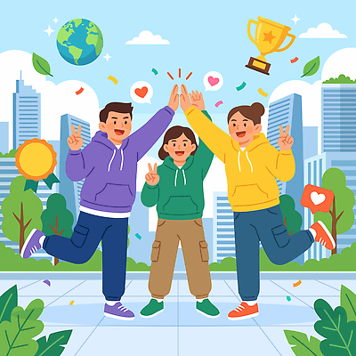 나무 일러스트 하늘 친구 그린캠페인 기쁨 축하 도시 우승 즐거움 대회 챌린지 플로깅 국내일러스트 AI파일 식물 감정 캠페인 컨셉 관계 최고 파일형식 벡터