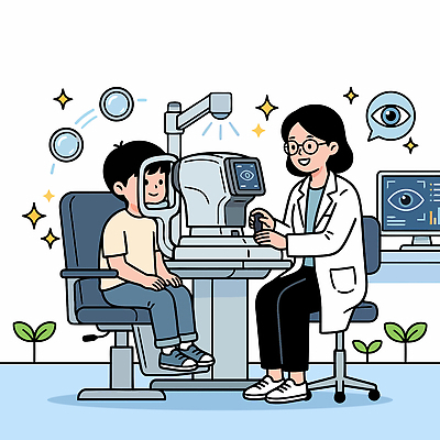 어린이 일러스트 의학 건강 병원 컴퓨터 기계 진료 장비 의사 복지 검사 상담 시력 안과 저소득층 진료실 국내일러스트 AI파일 사람 전자제품 의료진 사회이슈 파일형식 벡터 직업 컨셉
