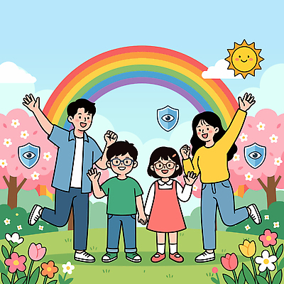 꽃 행복 안경 어린이 무지개 일러스트 가족 자연 놀이 웃음 햇빛 복지 즐거움 저소득층 국내일러스트 AI파일 자연요소 식물 잡화 감정 관계 표정 사람 빛 사회이슈 생태계 파일형식 벡터 컨셉