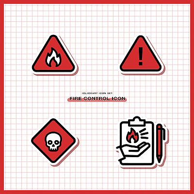 일러스트 불꽃 해골 경고 안전 빨간색 위험 소방 예방 화재 경고문 체크리스트 화재진압 소방교육 국내일러스트 AI파일 교육 컬러 컨셉 불 뼈 사건 진압 파일형식 벡터 자연요소 모션