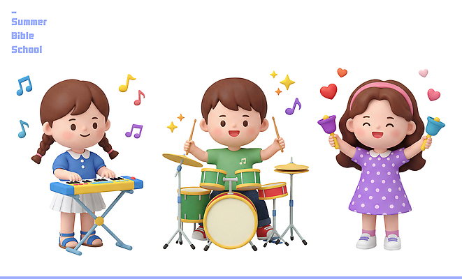 PSD 편집이미지 교육 기독교 어린이 악기 음악 연주 여름 친구 소리 모임 건반 즐거움 드럼 성경학교 여름성경학교 편집3D 계절 감정 종교 학교 관계 문화예술 타악기 사람 3D 파일형식 디지털합성