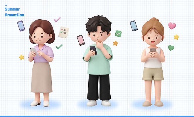 PSD 편집이미지 문자 여자 남자 생각 표시 미소 세명 여름 스마트폰 쇼핑 체크 프로모션 편집3D 계절 표정 사람 이벤트 핸드폰 스마트기기 3D 파일형식 전자제품 디지털합성