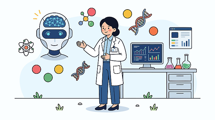 과학 일러스트 그래프 기술 건강 실험 설명 자료 의사 실험실 DNA 로봇 솔루션 맞춤 AI_인공지능 국내일러스트 AI파일 모션 의료진 생명공학 파일형식 벡터 직업 의학