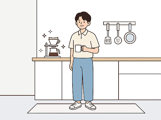 남자 커피 일러스트 주방용품 티타임 휴식 취미 일상 라이프 주방 커피메이커 미니멀 국내일러스트 AI파일 음료 생활용품 컨셉 사람 생활 커피용품 파일형식 벡터 오브젝트