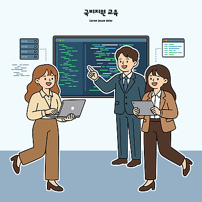 교육 일러스트 비즈니스 회의 협력 직장 정보기술 이야기 설명 노트북 태블릿 자료 정보 토론 회의실 기획 개발 소프트웨어 지원 프로젝트 국내일러스트 AI파일 회사 모션 기술 전자제품 스마트기기 파일형식 벡터
