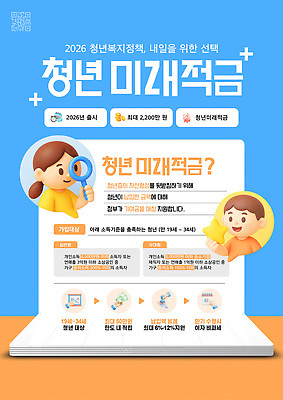 템플릿 미래 설명 청년 금융 저축 정보 가입 재정 적금 정책 지원 2026년 신청 혜택 청년정책 이미지템플릿 청년도약계좌 AI파일 컨셉 모션 성인 경제 연도 복지 파일형식 벡터 사람 사회이슈