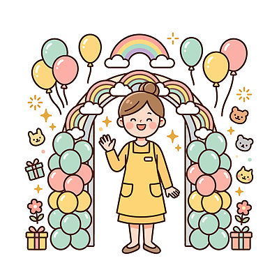 동물 행복 감정 일러스트 선물 웃음 소녀 장식 파티 귀여움 축하 생일 즐거움 아치 풍선 국내일러스트 AI파일 여자 기념일 어린이 컨셉 표정 이벤트 파일형식 벡터 사람