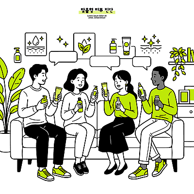일러스트 이야기 대화 일상 생활 친구 소파 뷰티 화장품 모임 정보 상품 고객 피부 즐거움 피부관리 추천 스킨케어 의견 보습 환절기 사용방법 국내일러스트 AI파일 계절 감정 의자 관계 말하기 라이프 신체부위 방법 파일형식 벡터 가구 모션 사람 생활용품 오브젝트