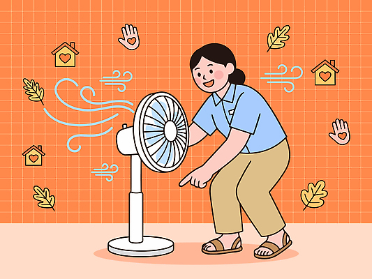 일러스트 바람 여름 전자제품 선풍기 시원함 복지 서비스 돌봄 조작 국내일러스트 AI파일 자연요소 계절 모션 날씨 가전제품 사회이슈 파일형식 벡터 컨셉