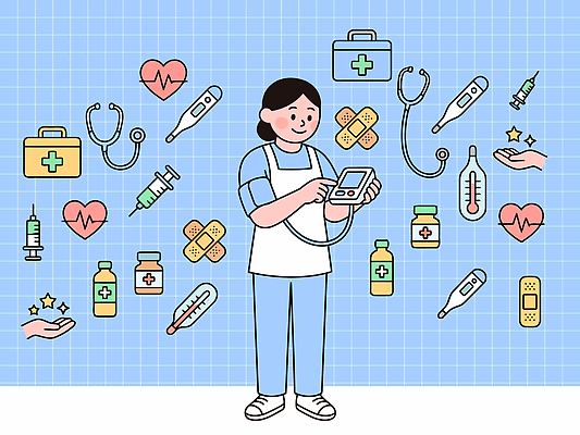 일러스트 의료기기 건강 주사기 치료 여름 약 진료 환자 간호사 의사 도구 온도계 복지 체크 서비스 건강검진 돌봄 국내일러스트 AI파일 계절 의학 모션 의료진 사회이슈 검사 파일형식 벡터 직업 컨셉