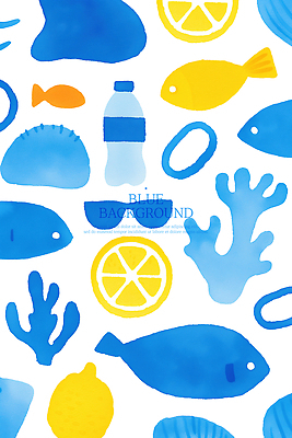 PSD 디자인 예술 바다 백그라운드 일러스트 자연 어류 파란색 수중 수중동물 원형 수조 레몬 그림 수족관 국내일러스트 도형 동물 컬러 과일 생태계 파일형식