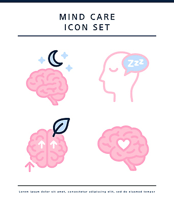 디자인 상징 잎 일러스트 관리 달 마음 수면 편안함 심볼 뇌 정신건강 국내일러스트 AI파일 자연요소 식물 건강 감각 파일형식 벡터