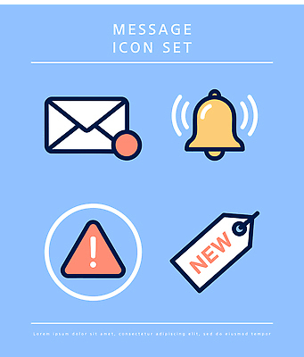 디자인 일러스트 새로움 경고 파란색 세트 꼬리표 종 메시지 편지 알림 국내일러스트 AI파일 컬러 컨셉 라벨 파일형식 벡터 프레임
