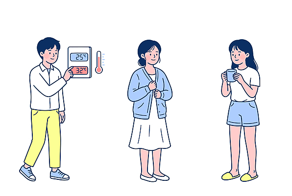 손 옷 여자 남자 일러스트 날씨 실내 일상 여름 온도계 온도 조절 국내일러스트 AI파일 계절 사람 내부 라이프 신체부위 파일형식 벡터 생활