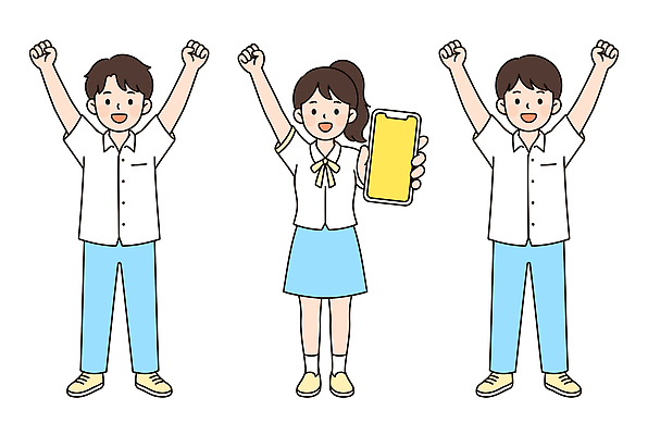 학생 여학생 남학생 셔츠 일러스트 응원 협력 들기 사람 친구 스마트폰 청춘 손들기 기쁨 그룹 알림 보여주기 국내일러스트 AI파일 여자 남자 감정 컨셉 상의 관계 모션 핸드폰 스마트기기 파일형식 벡터 옷 전자제품