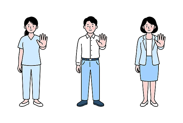 손 디자인 옷 여자 남자 상의 일러스트 바지 대화 서기 사람 정장 일상 금지 손내밀기 소통 국내일러스트 AI파일 컨셉 모션 하의 말하기 손짓 라이프 신체부위 파일형식 벡터 생활