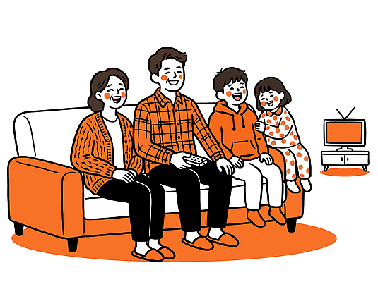 행복 거실 일러스트 가족 휴식 함께함 실내 웃음 사람 부모 소파 텔레비전 즐거움 국내일러스트 AI파일 감정 컨셉 의자 관계 표정 내부 전자제품 파일형식 벡터 가구 생활용품 오브젝트