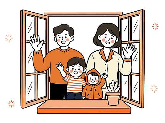 손 행복 어린이 포즈 일러스트 창문 가족 따뜻함 웃음 사람 성인 일상 인사 즐거움 국내일러스트 AI파일 감정 관계 표정 라이프 신체부위 예절 파일형식 벡터 생활
