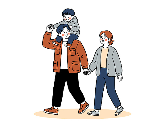 행복 어린이 일러스트 가족 엄마 사랑 사람 부모 걷기 산책 목말 아빠 즐거움 국내일러스트 AI파일 감정 관계 모션 휴식 파일형식 벡터 컨셉