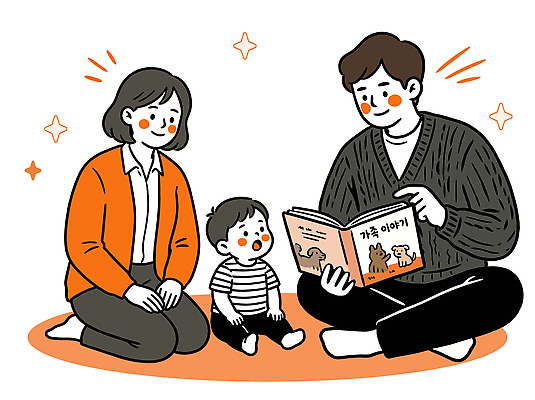 여자 남자 어린이 일러스트 가족 이야기 대화 사랑 웃음 사람 일상 책 부모 독서 아기 즐거움 국내일러스트 AI파일 감정 관계 표정 말하기 라이프 파일형식 벡터 모션 생활