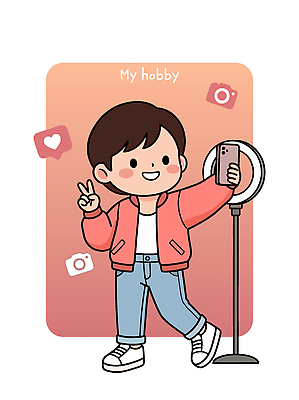 어린이 포즈 일러스트 놀이 취미 스마트폰 촬영 장비 셀프카메라 즐거움 브이 소통 소셜미디어 국내일러스트 AI파일 감정 컨셉 사람 손짓 핸드폰 스마트기기 사진촬영 파일형식 벡터 모션 전자제품