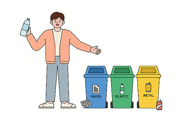 남자 종이 일러스트 환경 금속 재활용 쓰레기통 캔 쓰레기 플라스틱 청소 물병 분리수거 분리배출 국내일러스트 AI파일 재질 사람 물통 친환경 파일형식 벡터