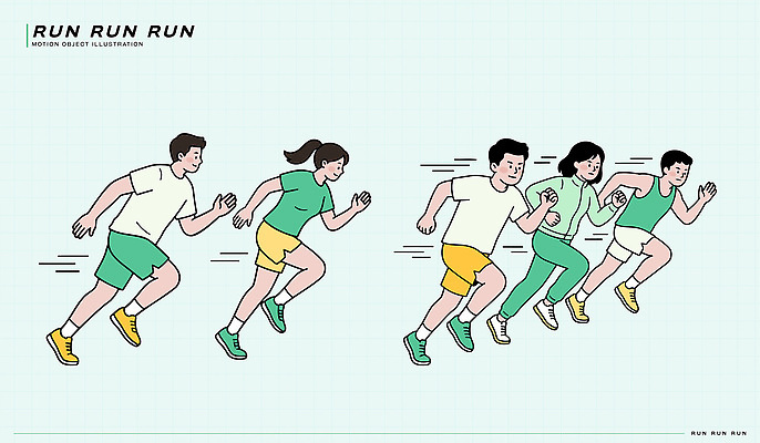 라이프스타일 여자 남자 스포츠 일러스트 협력 함께함 건강 여러명 운동복 달리기 운동 에너지 국내일러스트 AI파일 옷 다수 컨셉 모션 사람 생활 파일형식 벡터