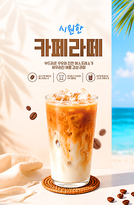 템플릿 커피 음료 바다 휴식 해변 여름 햇빛 카페 즐거움 아이스커피 카페라떼 제철음식 이미지템플릿 AI파일 계절 감정 음식 컨셉 빛 상점 라떼 제철 파일형식 벡터
