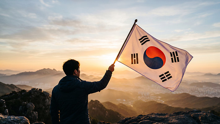JPG 편집이미지 전통 여행 자연 하늘 산 한국 사람 풍경 태양 일몰 자유 바위 도시 국기 저녁 태극기 광복절 의료성형뷰티 편집실사 AI인물포토 AI콘텐츠 자연요소 아시아 컨셉 공휴일 노을 밤 야간 국경일 CG 생태계 파일형식 AI포토 기념일 나라 이벤트