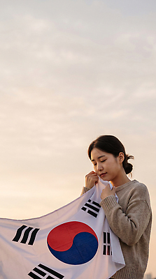 JPG 편집이미지 여자 문화 하늘 바람 한국 풍경 태극기 소중 애국심 광복절 의료성형뷰티 편집실사 AI인물포토 AI콘텐츠 자연요소 아시아 컨셉 날씨 사람 공휴일 국기 국경일 CG 파일형식 AI포토 기념일 나라 이벤트