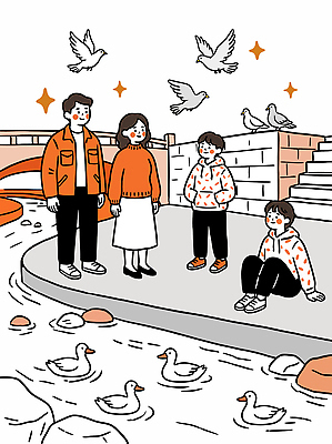 동물 공원 여자 남자 일러스트 가족 자연 오리 물 반려동물 소풍 평화 산책 다리 즐거움 비둘기 청계천 친목 국내일러스트 AI파일 자연요소 공공시설 감정 컨셉 관계 조류 휴식 서울 사람 강 야외활동 생태계 랜드마크 파일형식 벡터 한국 시설 아시아 나라