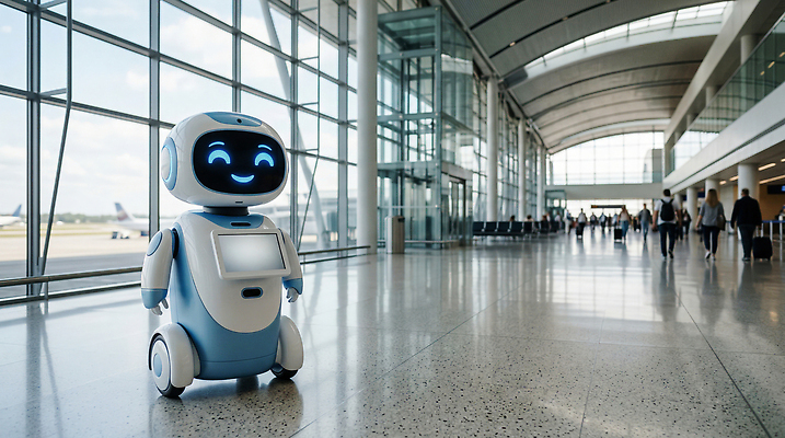 JPG 편집이미지 여행 이동 안내 기술 대화 여러명 도움 공항 로봇 서비스 시설 자동화 첨단 AI_인공지능 편집실사 AI포토 AI콘텐츠 다수 컨셉 교통시설 말하기 사람 CG 파일형식 교통 모션