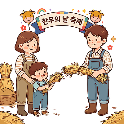 전통 문화 어린이 일러스트 가족 자연 곡류 건강 이벤트 부모 농장 평화 농사 축제 수확 시골 농부 지역 한우 국내일러스트 AI파일 직업 컨셉 농업 관계 사람 소고기 생태계 파일형식 벡터 산업 육류 식재료