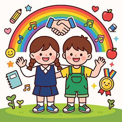 꽃 행복 어린이 상징 무지개 음표 일러스트 학교 놀이 웃음 친구 연필 손잡기 사과 메달 그림 국내일러스트 AI파일 자연요소 식물 기호 교육 감정 음악 과일 관계 모션 학용품 표정 사람 필기구 상 파일형식 벡터 문자 문화예술 문구용품 상패 우승 오브젝트 최고