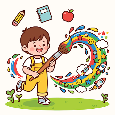 행복 별 어린이 예술 일러스트 자연 놀이 웃음 펜 공책 로켓 붓 사과 그림 상상력 창의성 국내일러스트 AI파일 자연요소 감정 과일 문구용품 표정 사람 필기구 생태계 파일형식 벡터 오브젝트