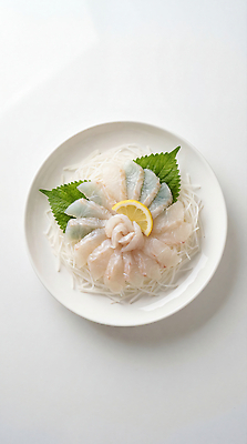 JPG 편집이미지 접시 음식 요리 식사 회 신선 맛 레몬 해산물 깻잎 건강식 우럭 일본음식 편집실사 AI포토 AI콘텐츠 식기 컨셉 채소 과일 어류 CG 파일형식 수중동물 동물