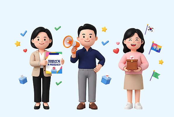 캐릭터 아시아 사람 3D 선거 민주주의 디지털합성 국민 파일형식 지방선거 시민 참여 남자 여자 경적 홍보물 한국 투표 정보 자료 캠페인 PSD 편집3D 3D캐릭터 편집이미지