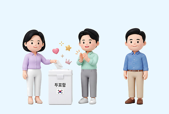 캐릭터 아시아 컨셉 사람 3D 투표 선거 민주주의 디지털합성 국민 공동체 파일형식 한국 시민 참여 남자 여자 손뼉 투표소 선택 의견 사회 PSD 편집3D 3D캐릭터 편집이미지 지방선거