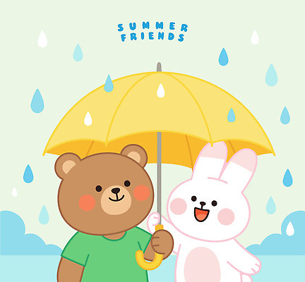 동물 캐릭터 무지개 일러스트 우산 곰 놀이 함께함 웃음 여름 친구 물방울 토끼 비 즐거움 국내일러스트 AI파일 자연요소 계절 감정 컨셉 포유류 관계 날씨 표정 반려동물 파일형식 벡터